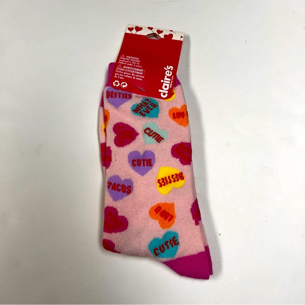 Claires Valentine Conversation Crew Sock.